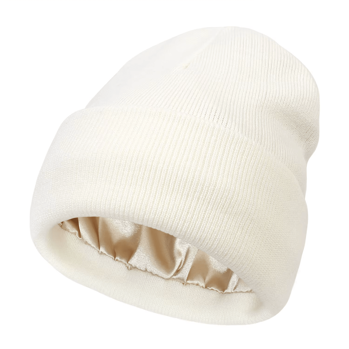 white beige satin-lined beanie