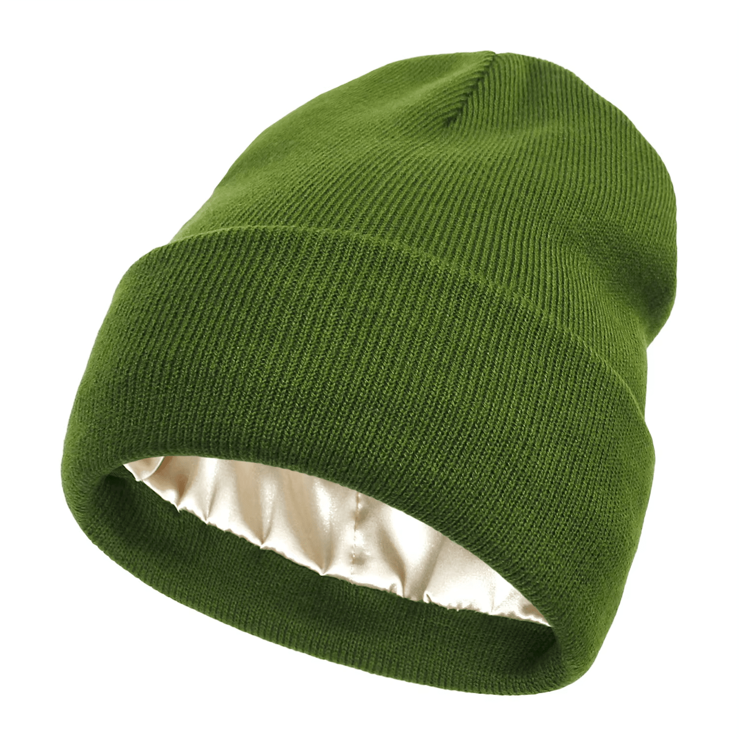 forest green satin-lined beanie