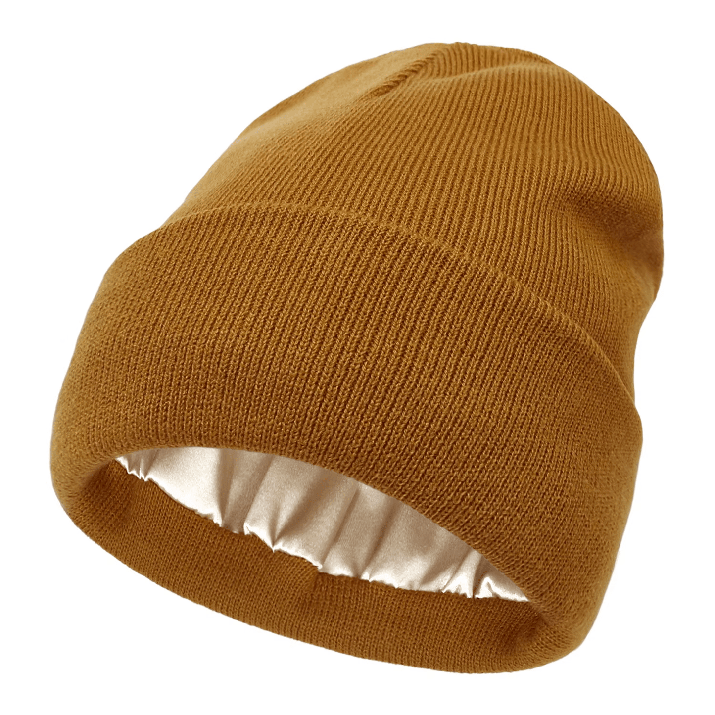 burnt orange satin-lined beanie
