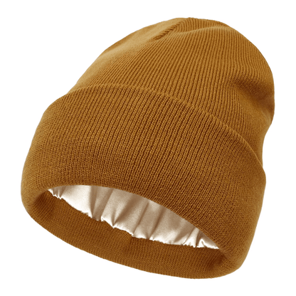 burnt orange satin-lined beanie
