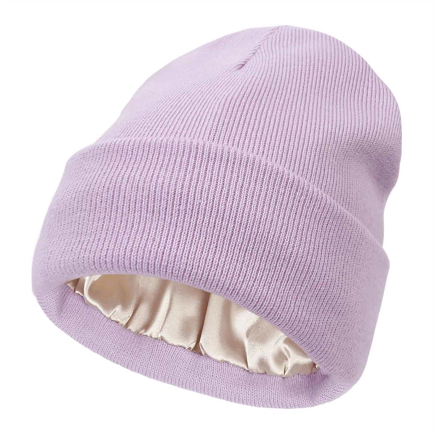 blush pink satin-lined beanie