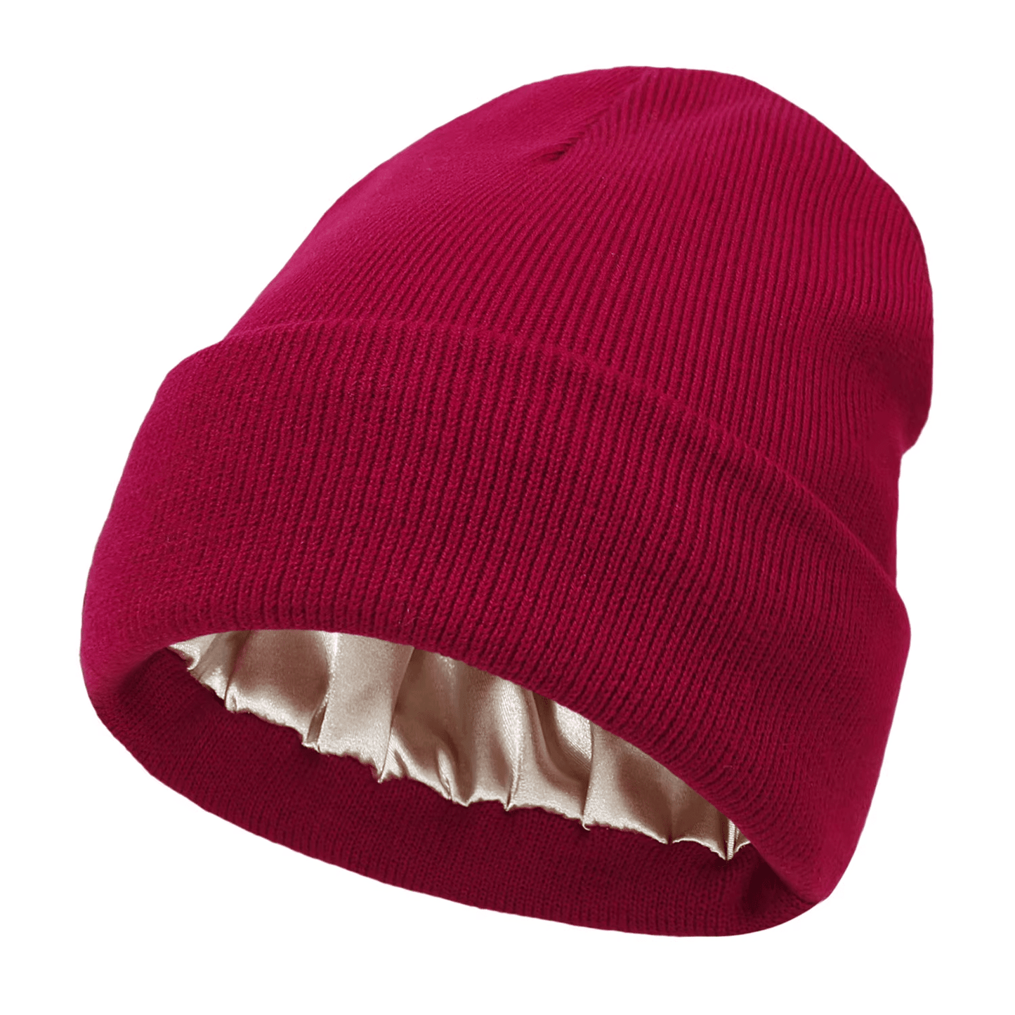 cherry red satin-lined beanie
